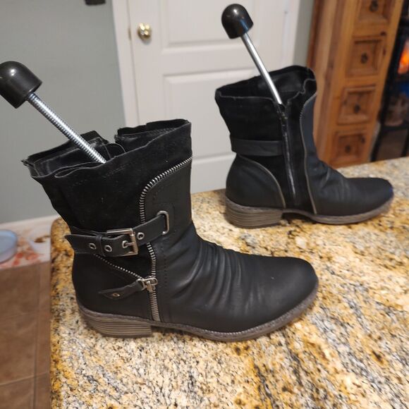 Rieker Berry Buckle Strap Zip Ankle Boots Black Leather Suede Women's Size 9.5 - Picture 5 of 12